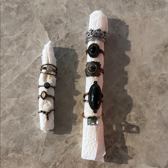 Vintage Style Black and Green Ring Set Of 9 - Picture 2 of 6